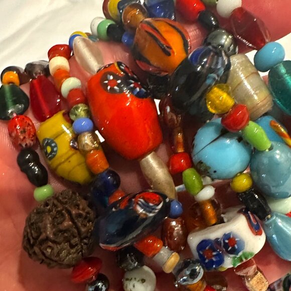 Vintage Multi 9 Strand Naga Tribal Glass Trade Bead Necklace - Picture 5 of 6